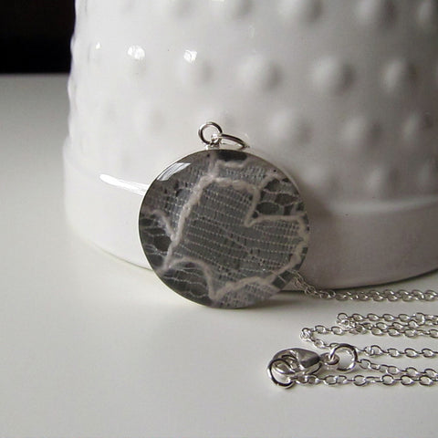 Wedding Lace Necklace - Or Any Sentimental Material - Sterling Silver Large Pendant